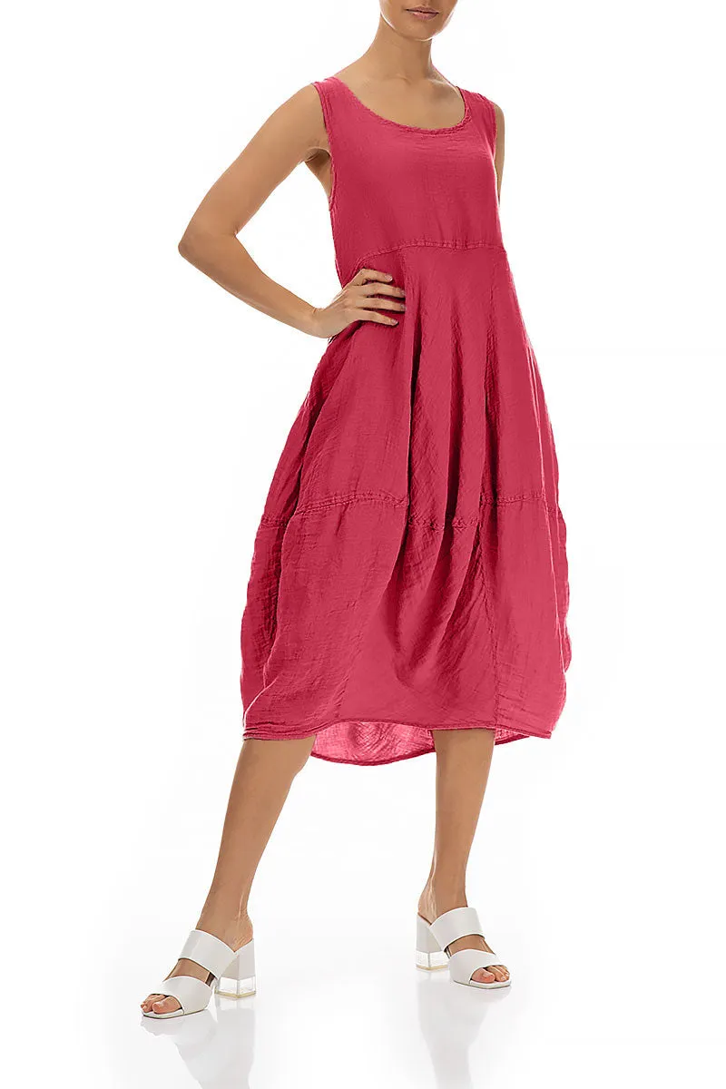 Sleeveless Balloon Raspberry Crêpe Linen Dress