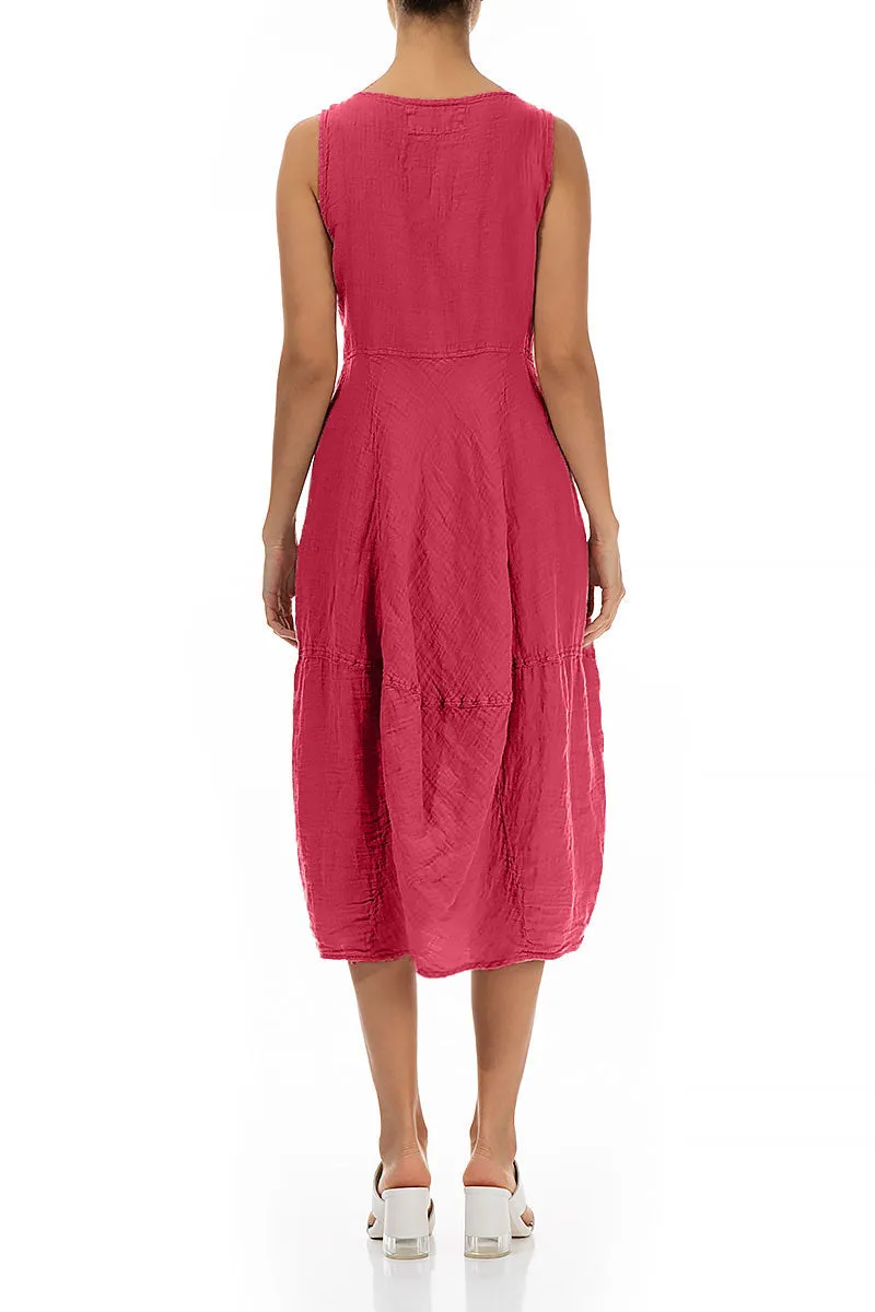 Sleeveless Balloon Raspberry Crêpe Linen Dress