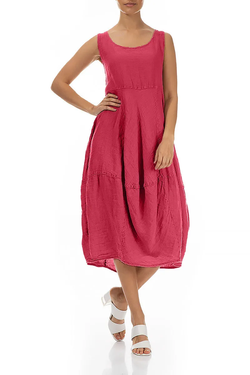 Sleeveless Balloon Raspberry Crêpe Linen Dress
