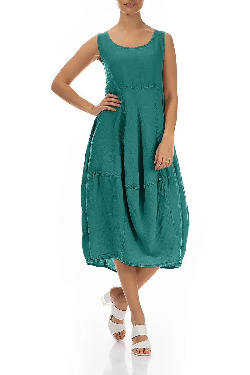 Sleeveless Balloon Turquoise Crêpe Linen Dress