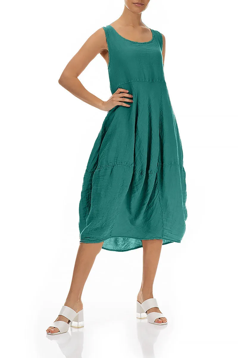 Sleeveless Balloon Turquoise Crêpe Linen Dress