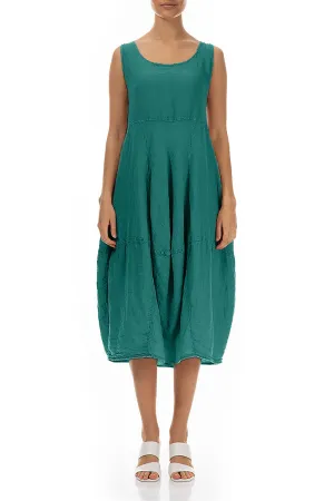 Sleeveless Balloon Turquoise Crêpe Linen Dress