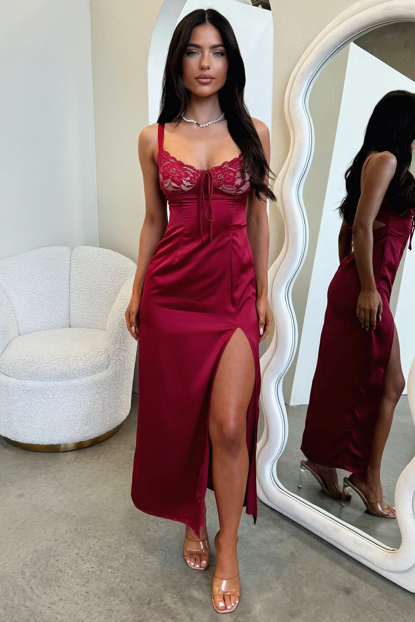 Sorrento Satin Maxi Dress - Red