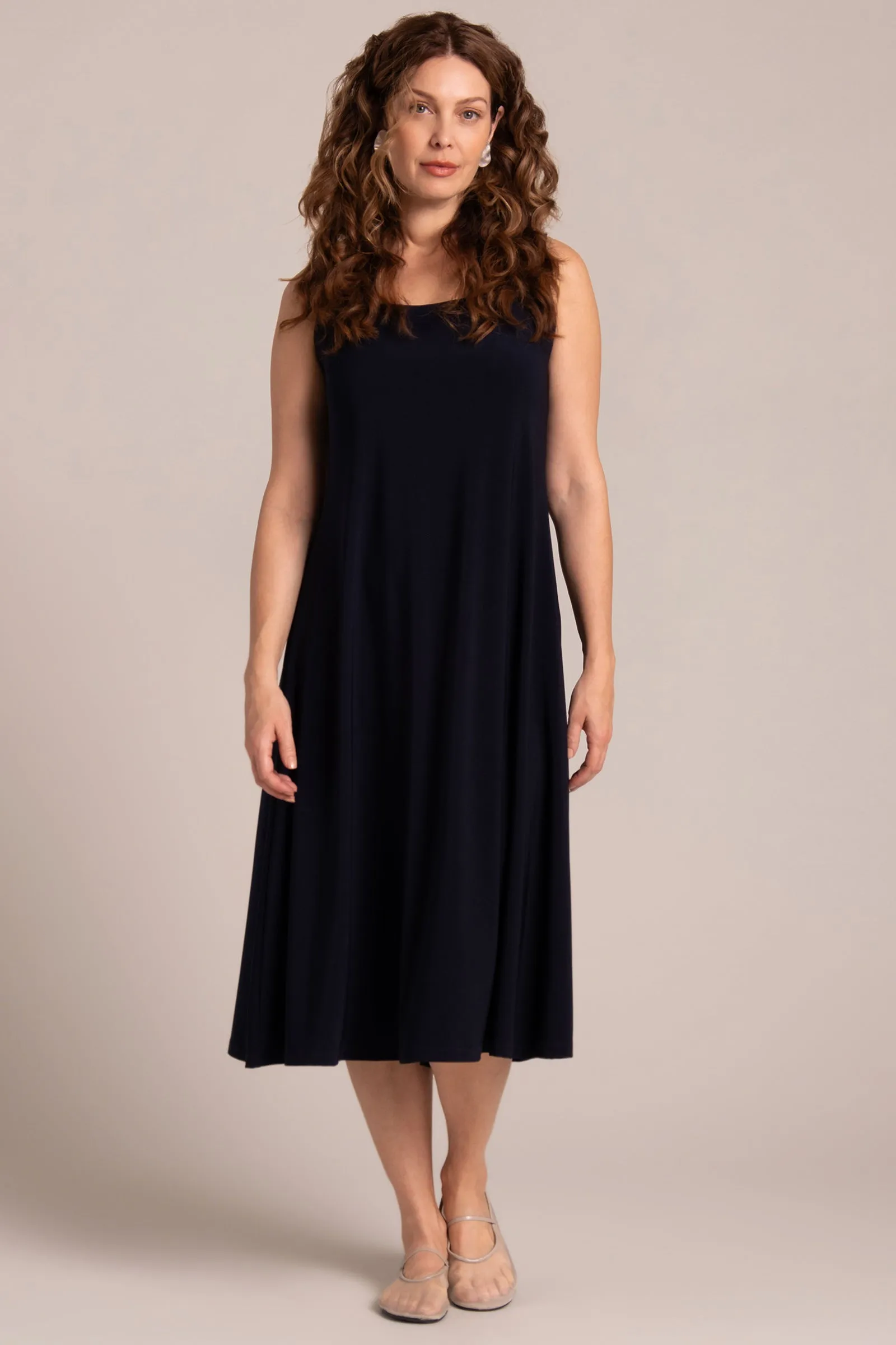 Square Neck Fit and Flare Dress | Navy