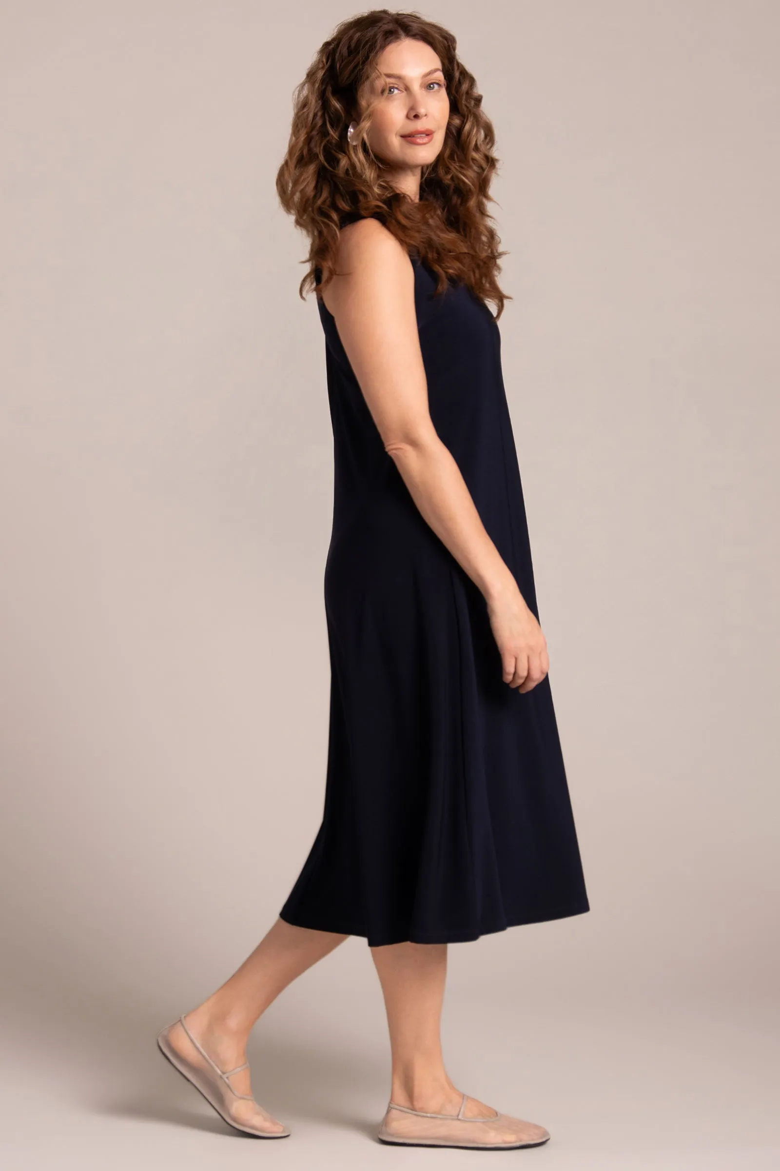 Square Neck Fit and Flare Dress | Navy