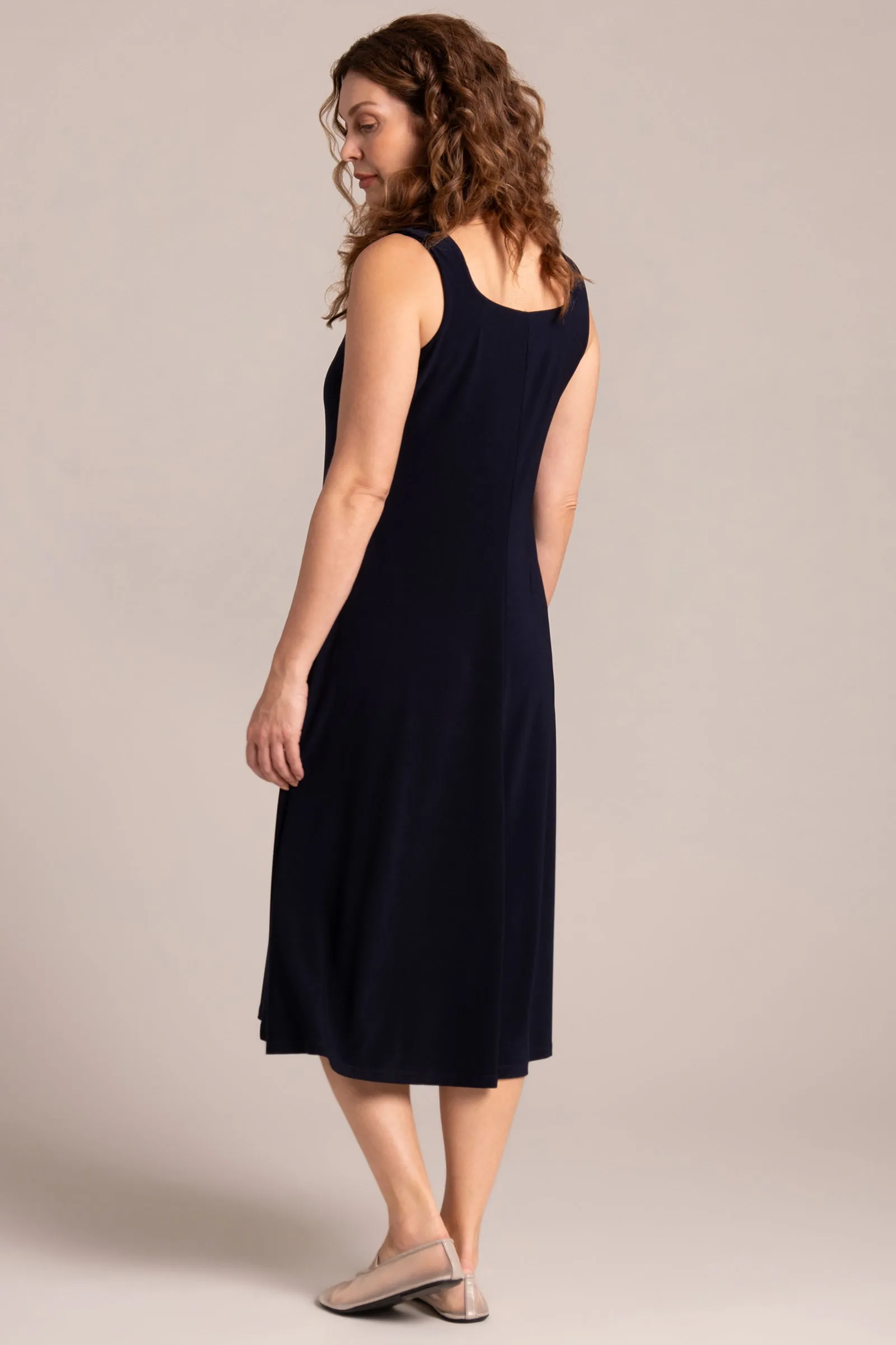 Square Neck Fit and Flare Dress | Navy