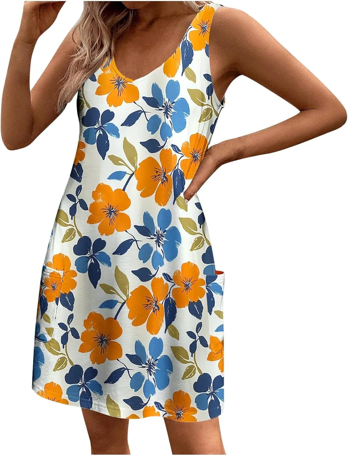 Stessotudo Sundress for Women Sleeveless Floral Print Midi Dress Boho Summer Dresses Flowy Beach Vacation Resort Wear