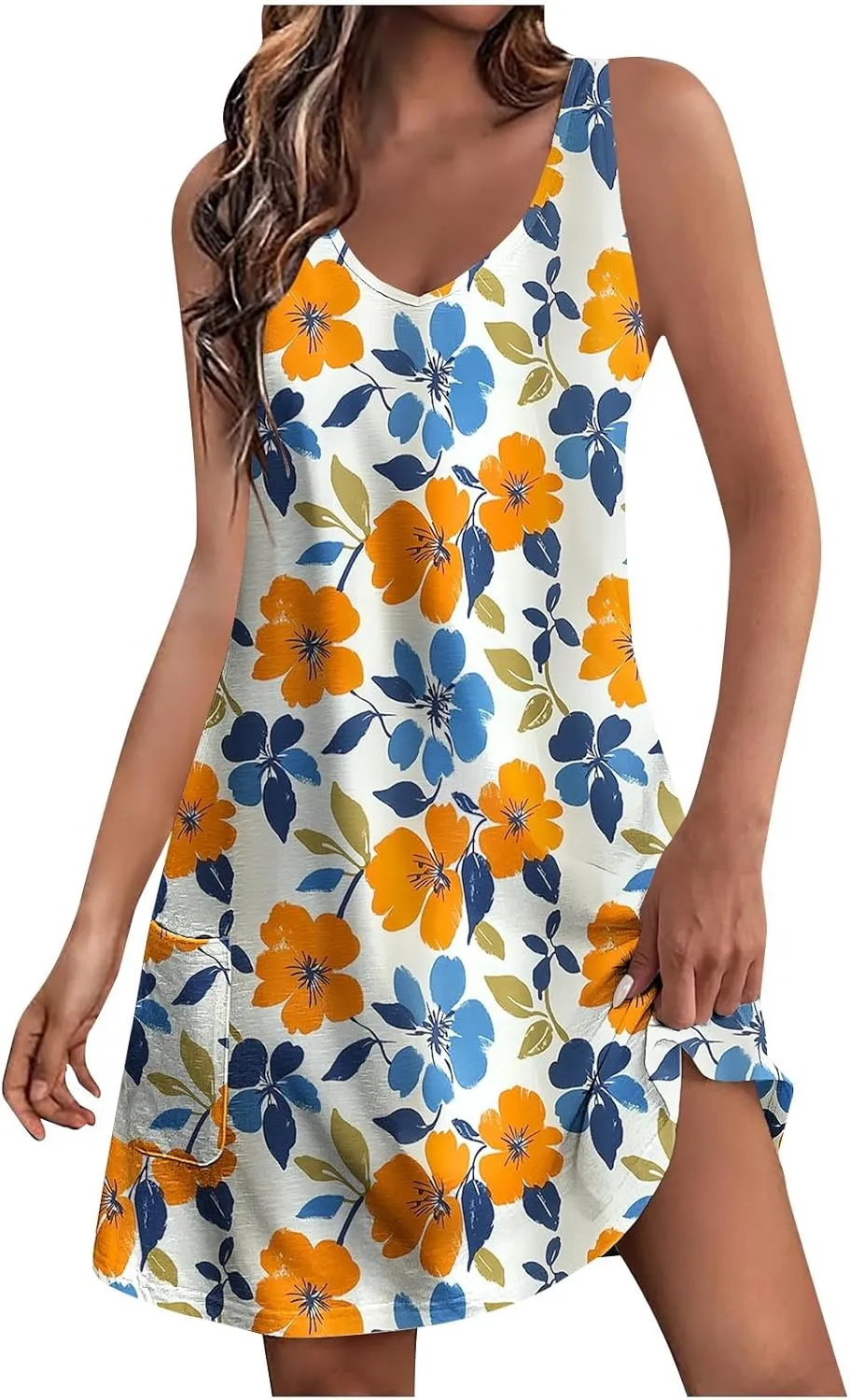 Stessotudo Sundress for Women Sleeveless Floral Print Midi Dress Boho Summer Dresses Flowy Beach Vacation Resort Wear