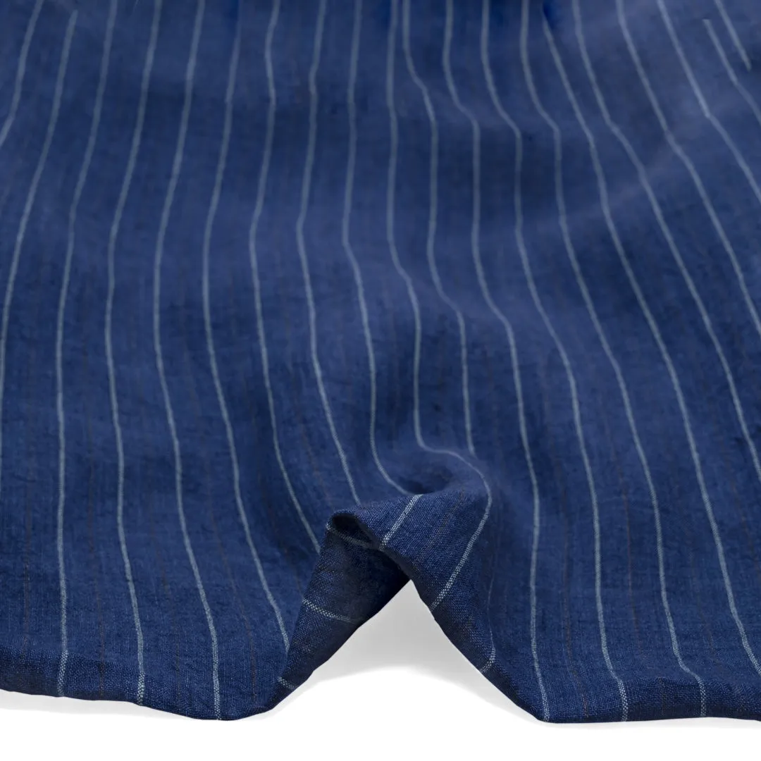 Striped Stonewashed Linen - Blueberry