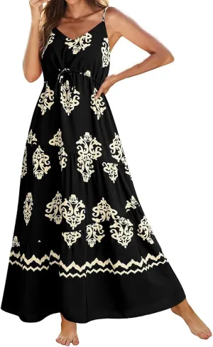 Sundresses for Women 2025 Sexy V Neck Sleeveless Floral Print Maxi Dress Stylish Casual Bohemian Summer Beach Dresses