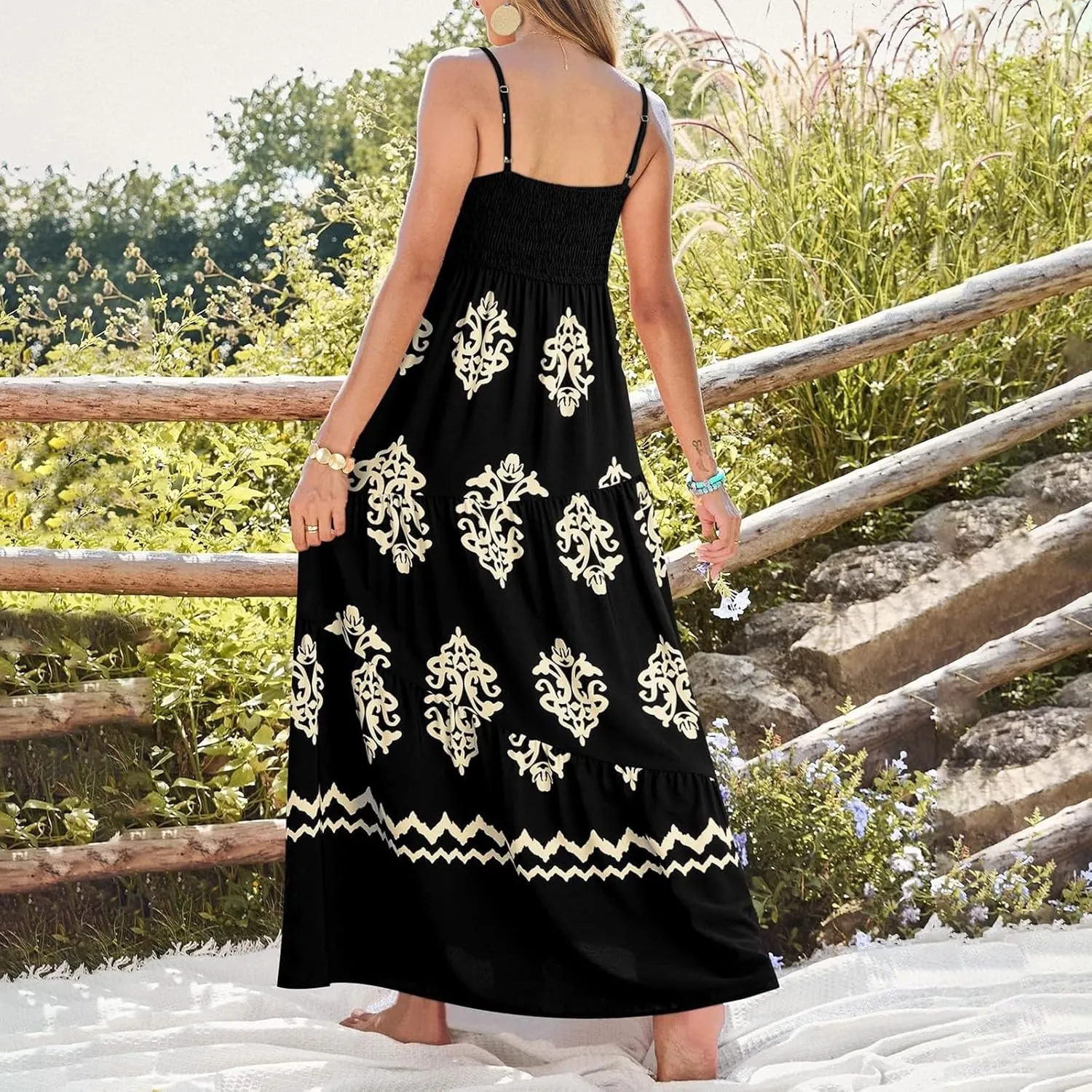 Sundresses for Women 2025 Sexy V Neck Sleeveless Floral Print Maxi Dress Stylish Casual Bohemian Summer Beach Dresses