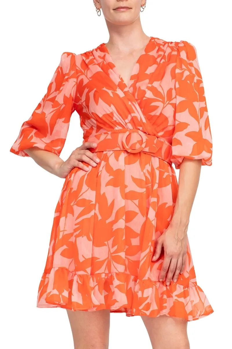 Taylor Printed Chiffon Belted Fit and Flare Dress