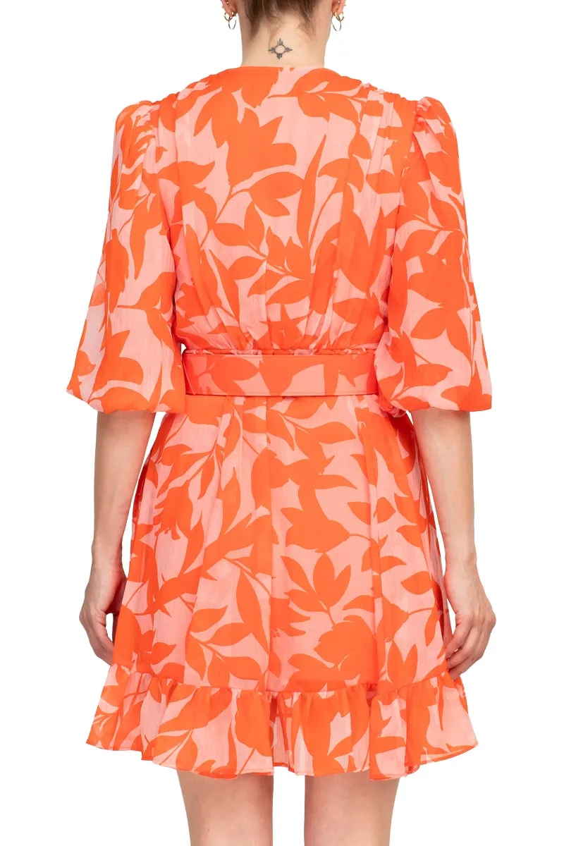 Taylor Printed Chiffon Belted Fit and Flare Dress