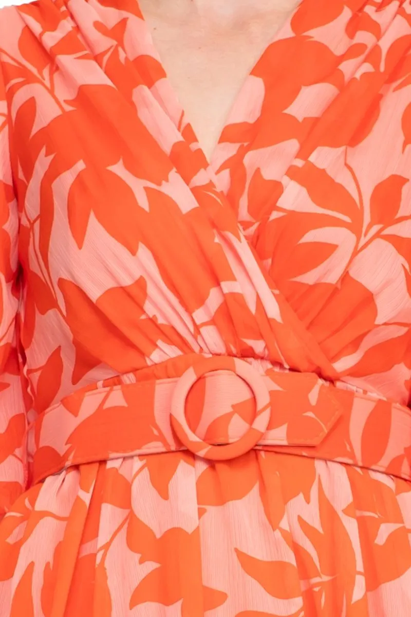 Taylor Printed Chiffon Belted Fit and Flare Dress
