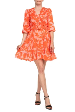 Taylor Printed Chiffon Belted Fit and Flare Dress
