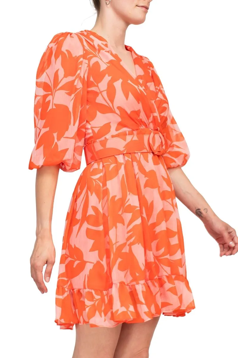 Taylor Printed Chiffon Belted Fit and Flare Dress