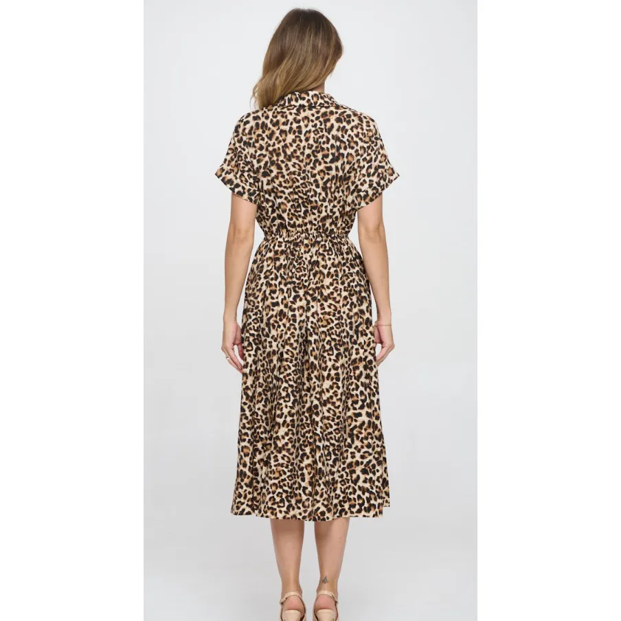 The Renata Leopard Collared Midi Dress