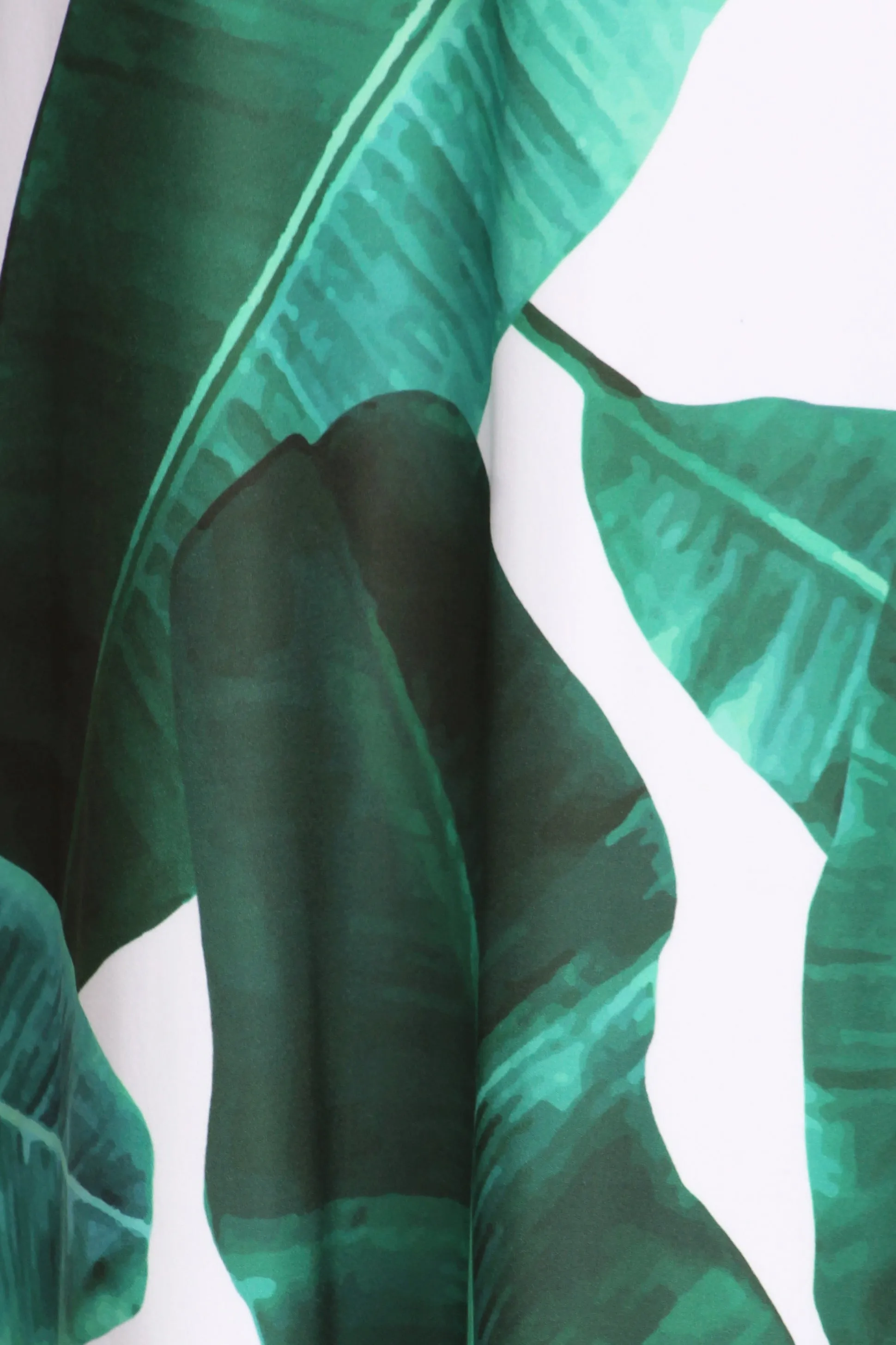 Tropical Resort Palm Leaf Print Short Sleeve Swing Dress