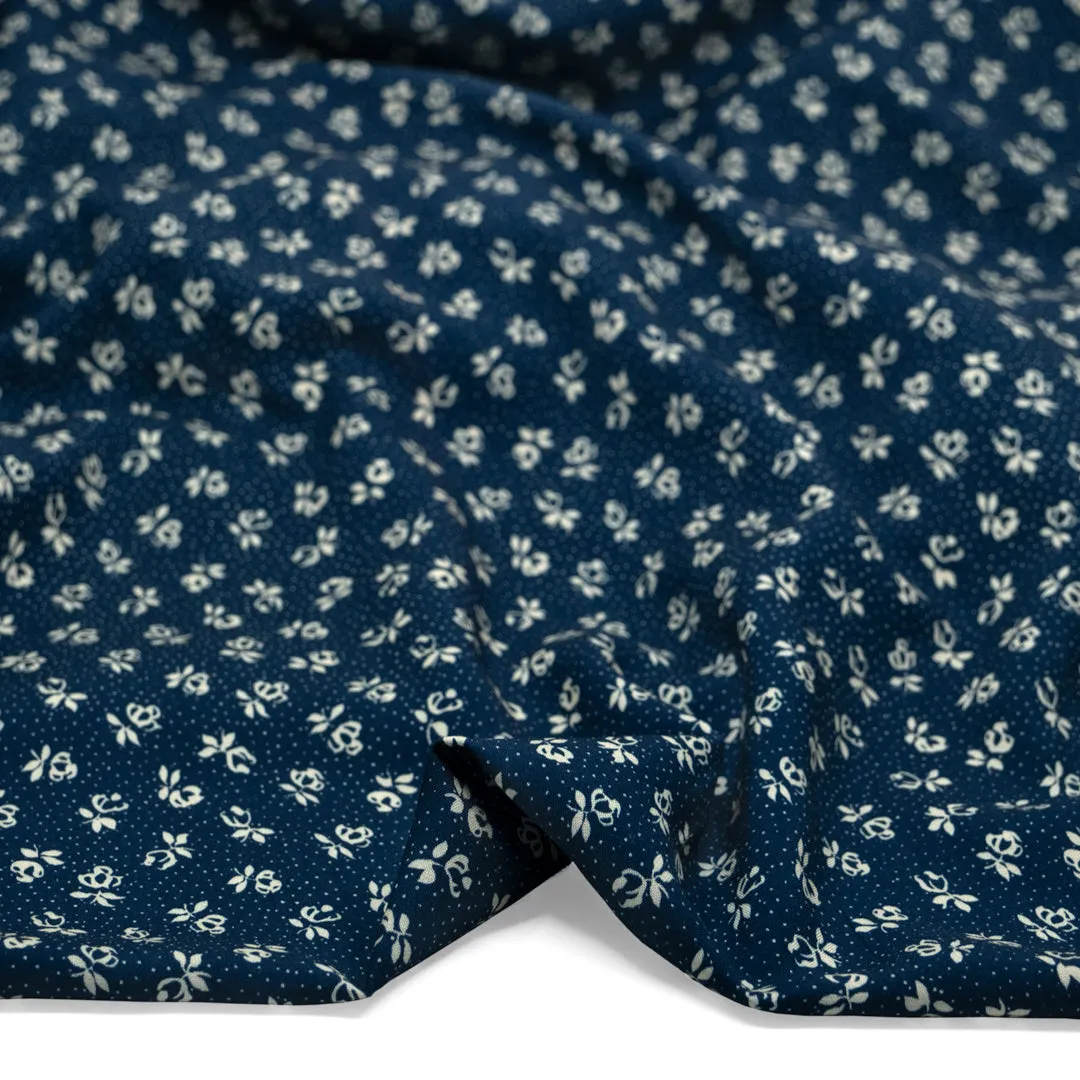 Twilight Rose Printed Viscose Challis - Indigo