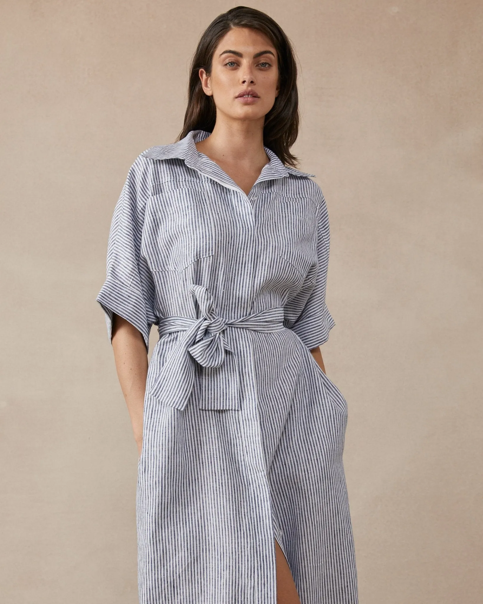 Violet Stripe Linen Dress