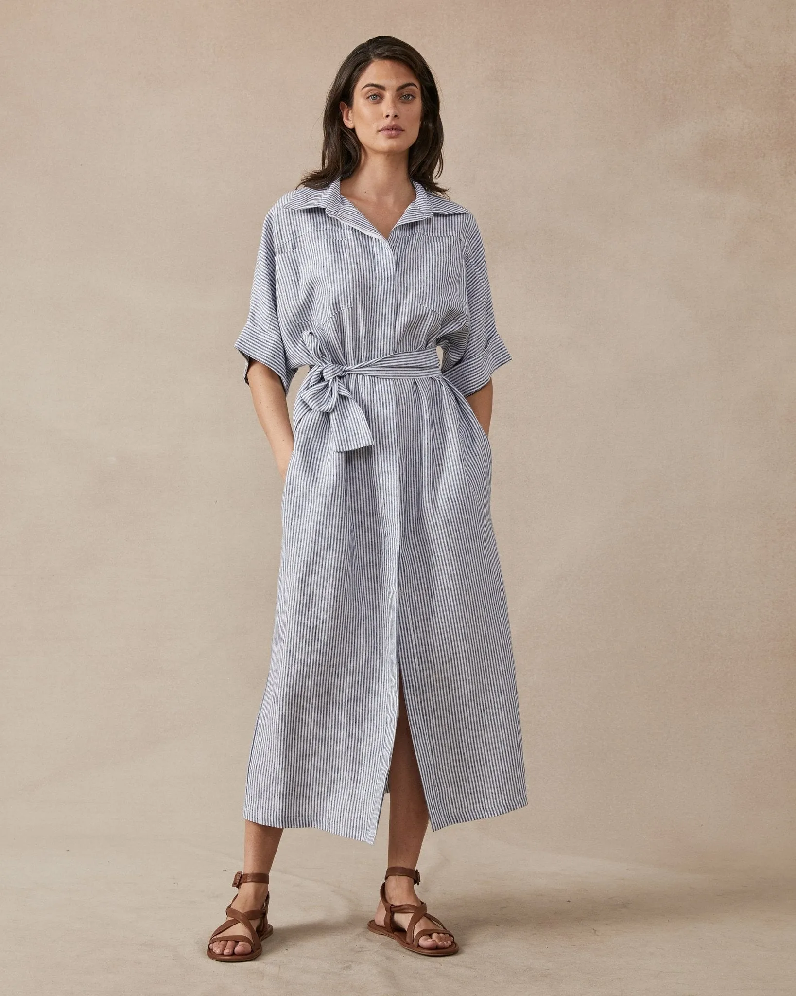 Violet Stripe Linen Dress