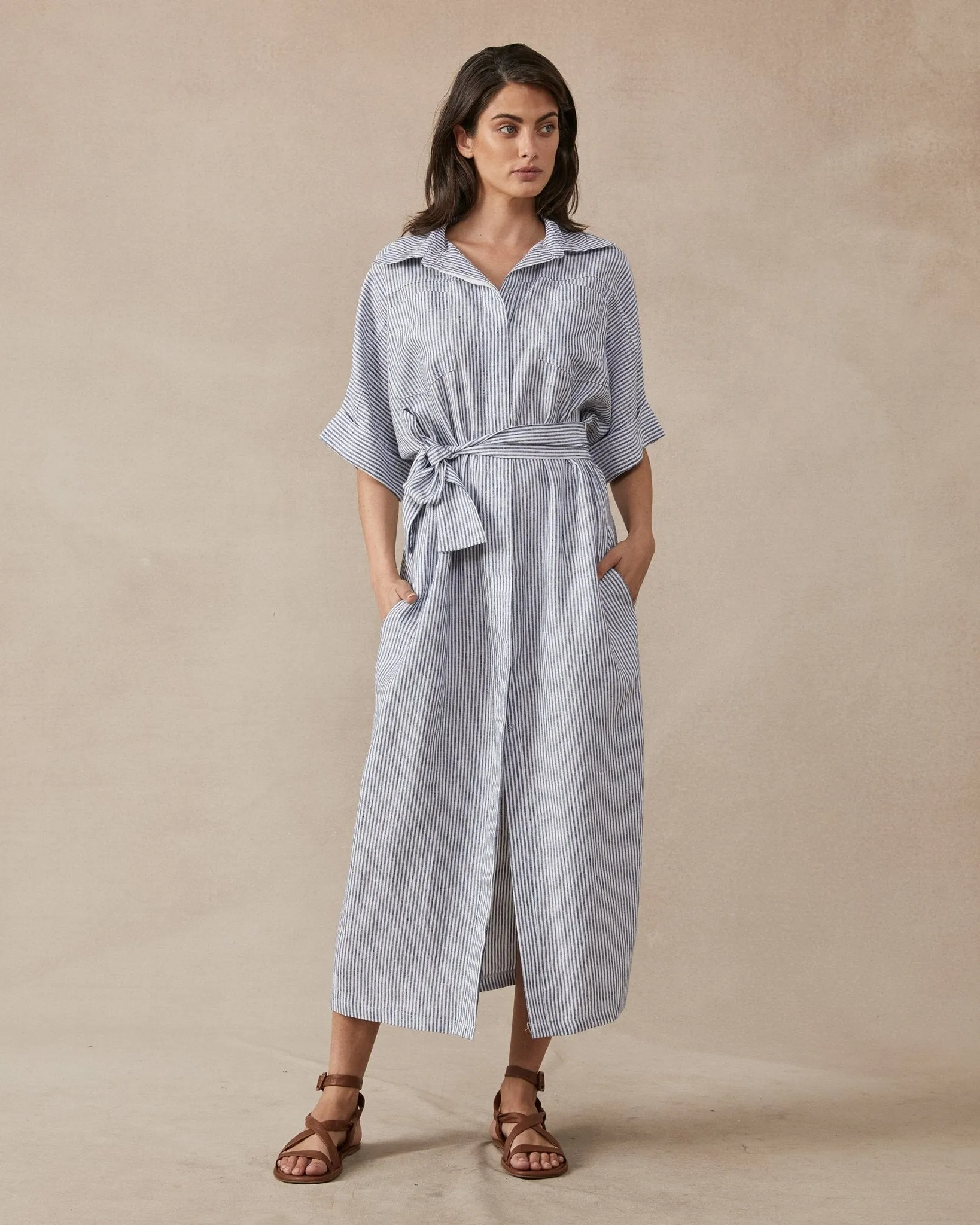 Violet Stripe Linen Dress