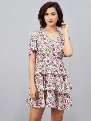 White V neck Fit and Flare Mini Dress