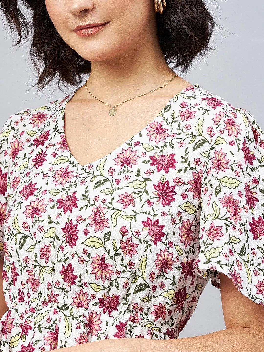 White V neck Fit and Flare Mini Dress