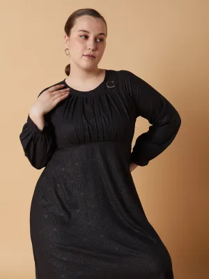 Women Black Fit and Flare Midi Dress