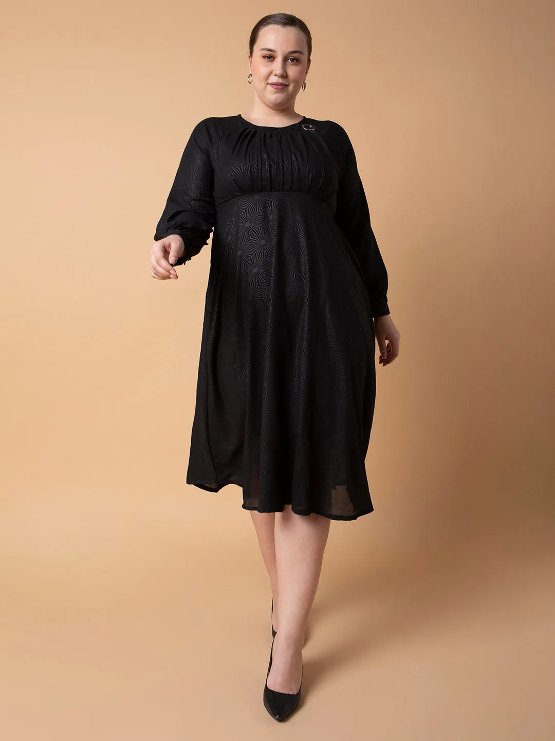 Women Black Fit and Flare Midi Dress