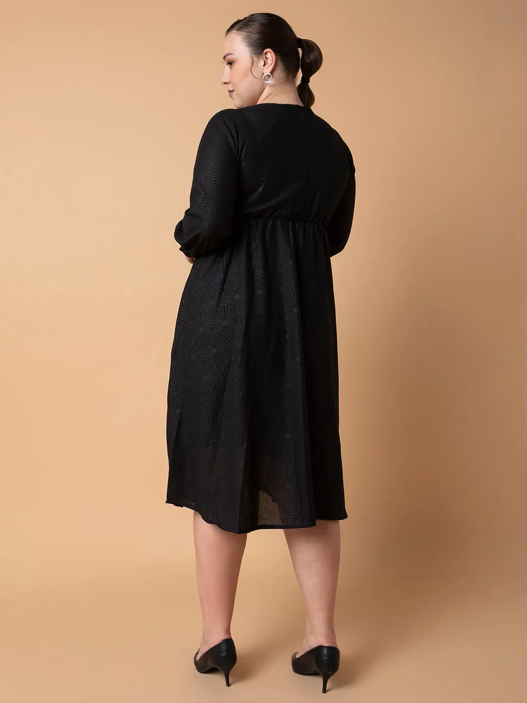 Women Black Fit and Flare Midi Dress
