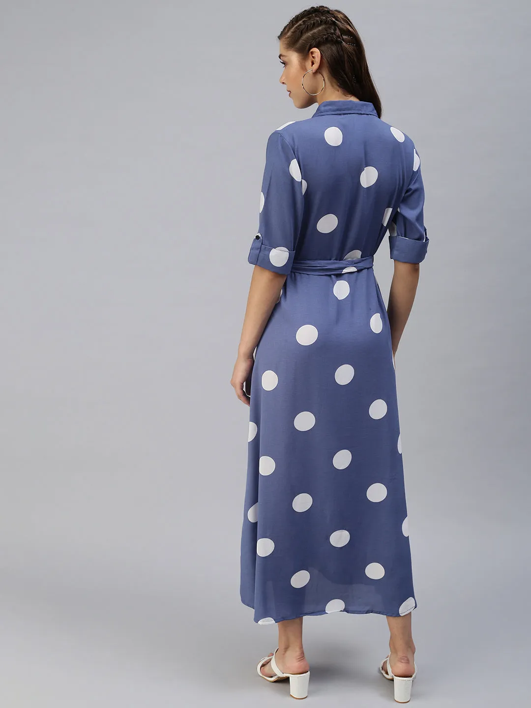 Women Printed Fit and Flare Blue Dress
