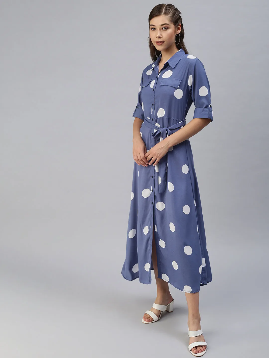 Women Printed Fit and Flare Blue Dress