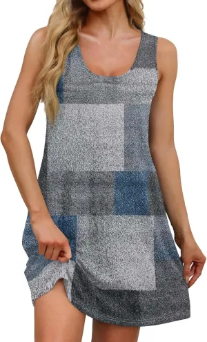 Womens 2025 Summer Boho Casual Cotton Dresses with Pockets U Neck Sleeveless Dress Beach Party Smocked Flowy Dresses