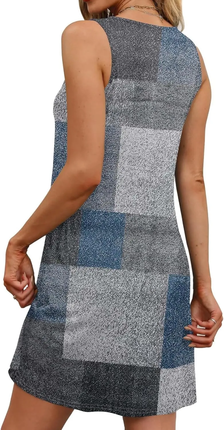 Womens 2025 Summer Boho Casual Cotton Dresses with Pockets U Neck Sleeveless Dress Beach Party Smocked Flowy Dresses