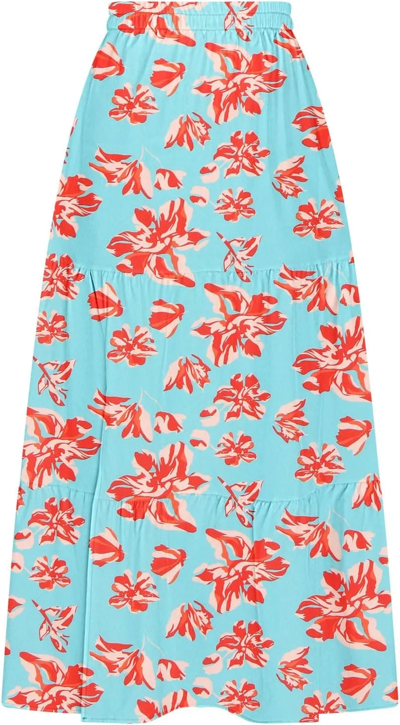 Womens Boho Skirts Summer Split Maxi Skirt Floral Print Bohemian Beach Elegant Tiered Ruffle Half Dress