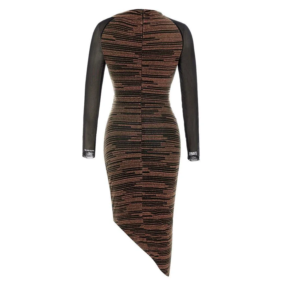 Women's High Neck Hollow-Out Midi Bodycon Dress - Party Fit