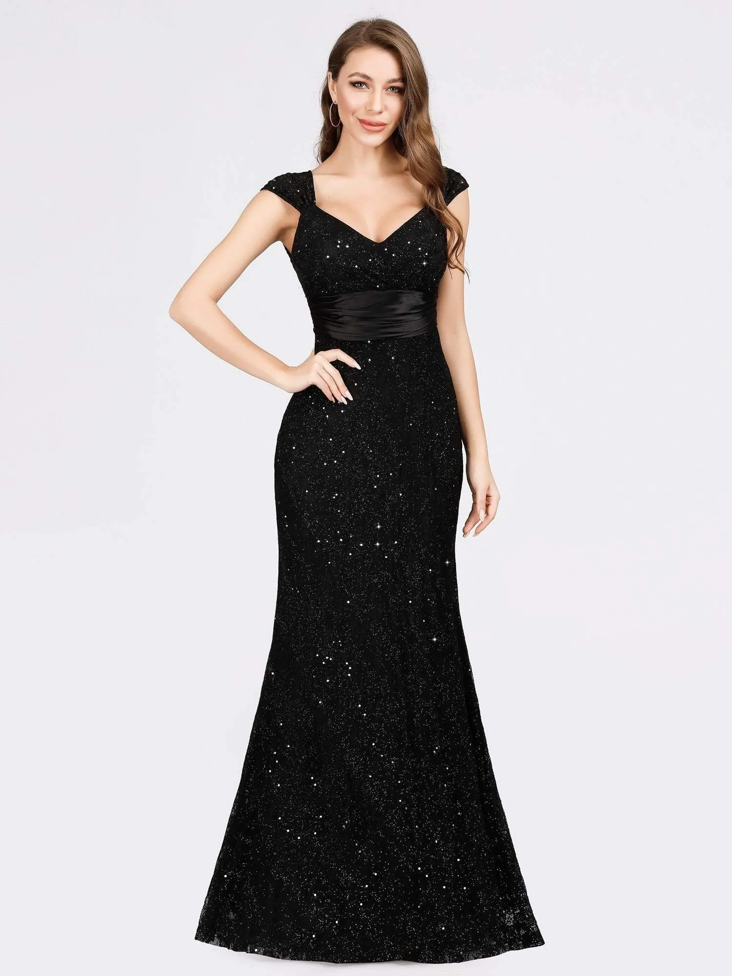 Women's Maxi Long V-Neck Glitter Bodycon Evening Dresses