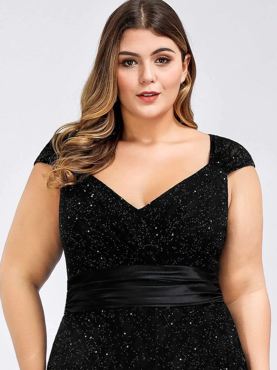 Women's Maxi Long V-Neck Glitter Bodycon Evening Dresses