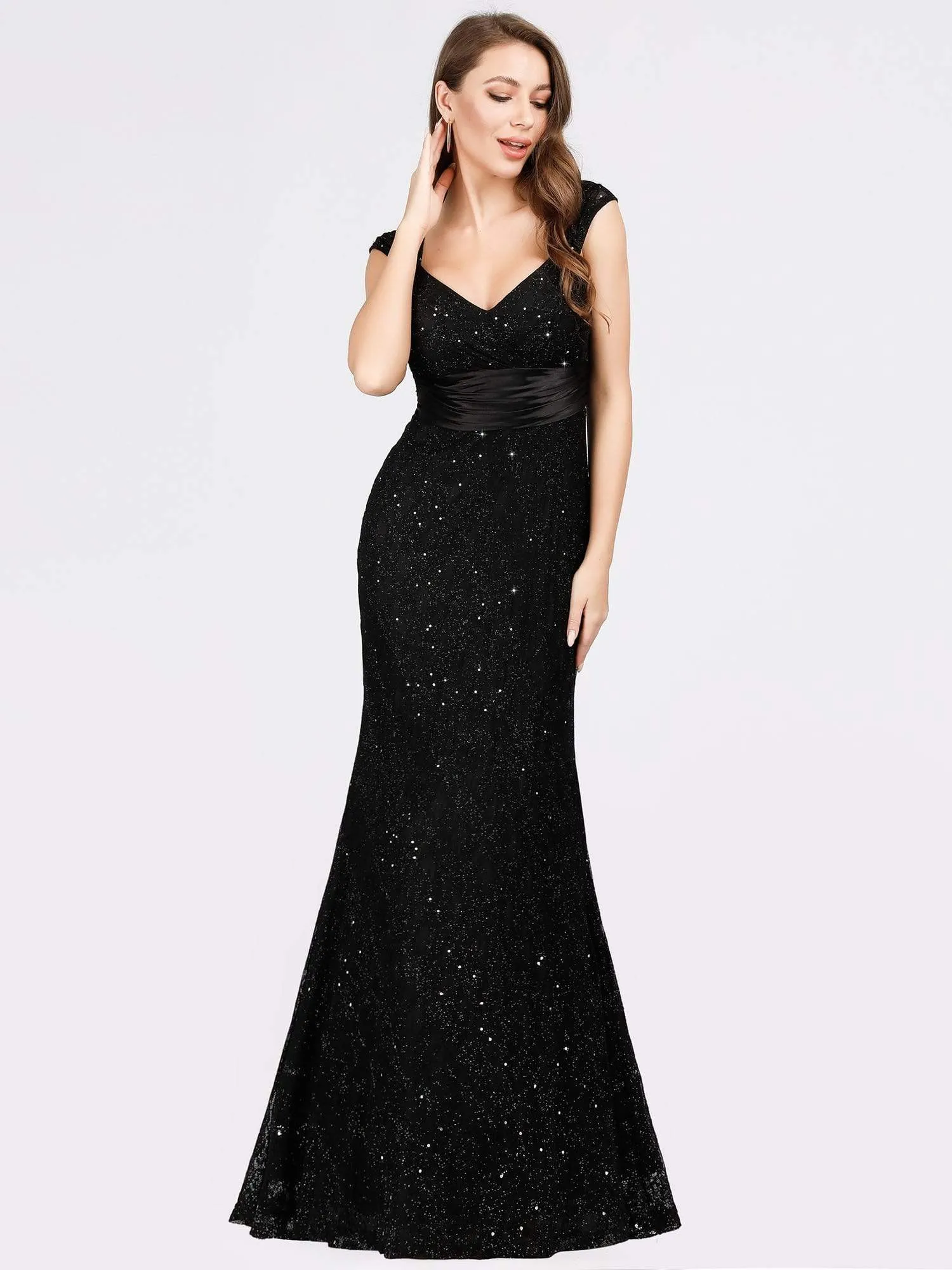 Women's Maxi Long V-Neck Glitter Bodycon Evening Dresses