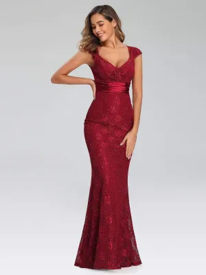 Women's Maxi Long V-Neck Glitter Bodycon Evening Dresses
