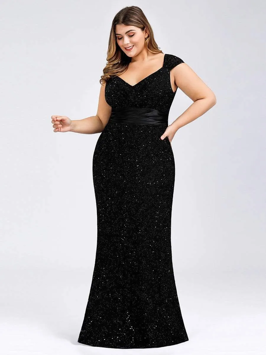 Women's Maxi Long V-Neck Glitter Bodycon Evening Dresses