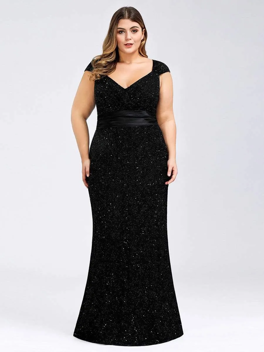 Women's Maxi Long V-Neck Glitter Bodycon Evening Dresses