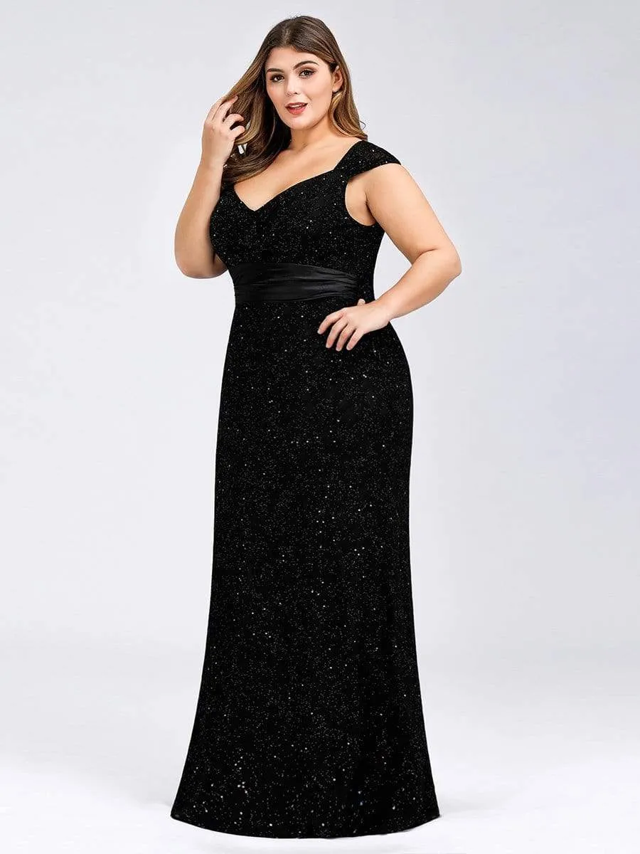 Women's Maxi Long V-Neck Glitter Bodycon Evening Dresses