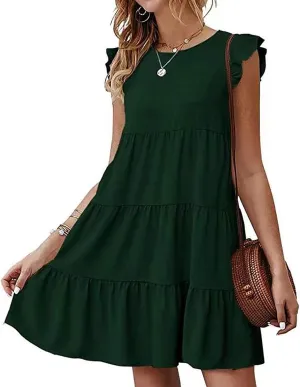 XUNRYAN Womens Cute Tank Dresses Sleeveless Tiered Ruffle Mini Dress Summer Beach Sundress Vacation Outfit Fashion Clothes