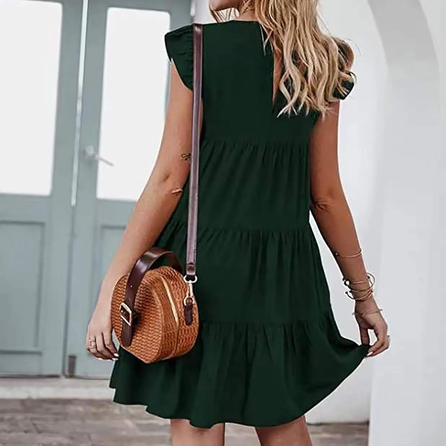 XUNRYAN Womens Cute Tank Dresses Sleeveless Tiered Ruffle Mini Dress Summer Beach Sundress Vacation Outfit Fashion Clothes